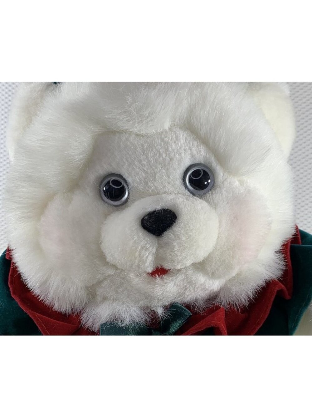 Vintage Dan Dee Christmas Teddy Bear 10" Ruffles Bow Holiday White Plush Stuffed - Picture 2 of 10